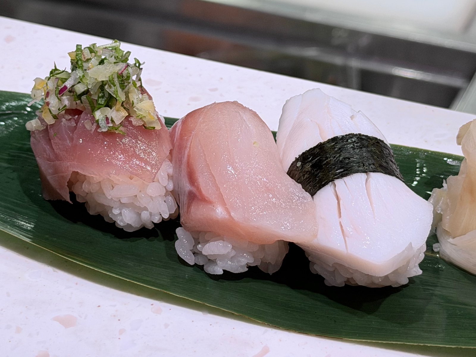 Three pieces of sushi